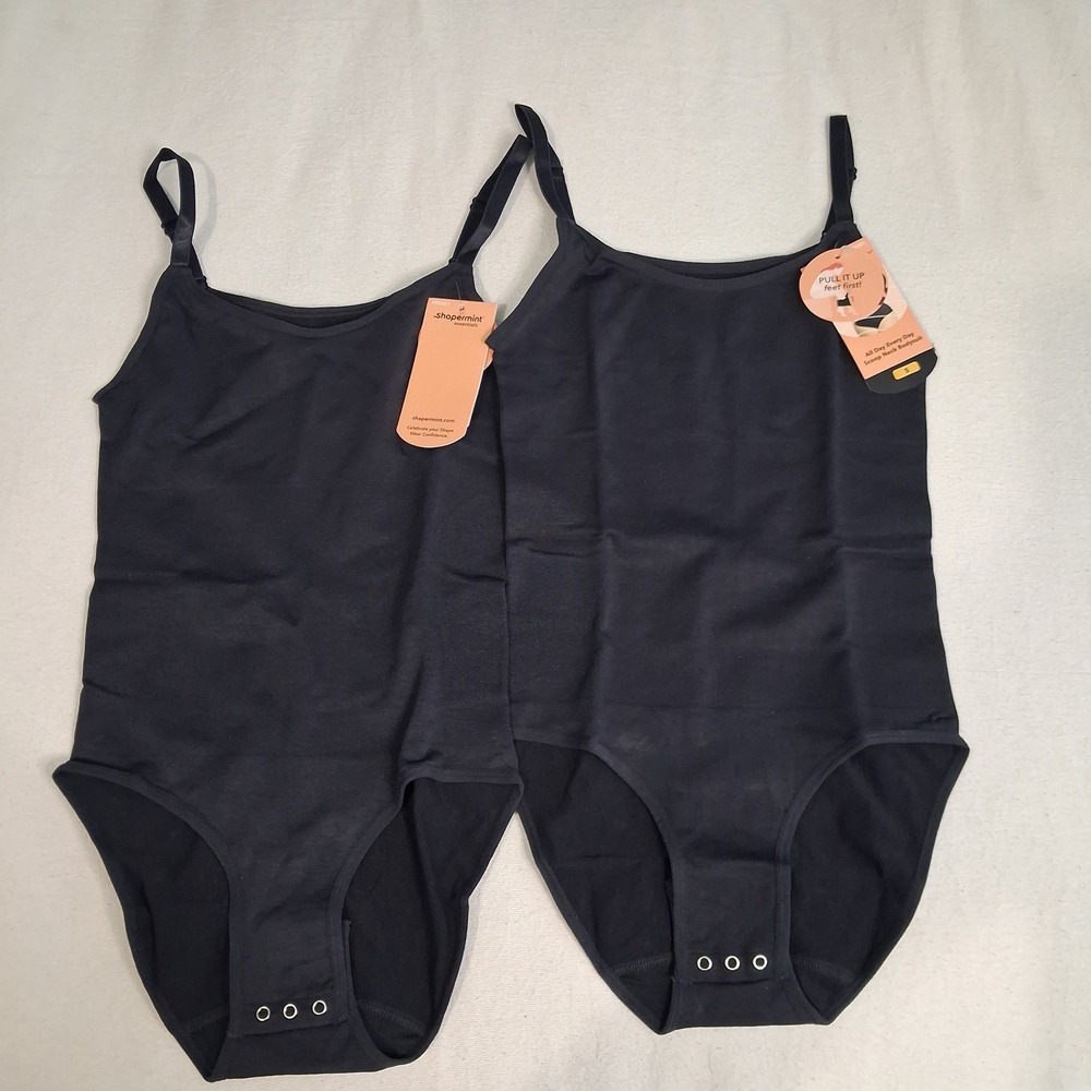 Shapermint Womens Shape Wear Black Compression Snap Bodysuit  Sz S 2 Pack NWT